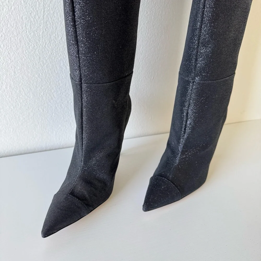 New! Good American Glitter Elegant Black Over-the-Knee Boots, Size 7,5